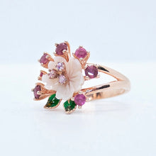 Load the image in the gallery,Bague Astrée - Rubis, saphirs violets et nacre blanche
