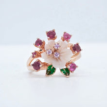 Load the image in the gallery,Bague Astrée - Rubis, saphirs violets et nacre blanche
