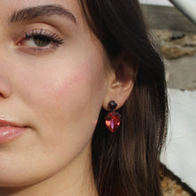 Load the image in the gallery,Louise Earrings 🐥 In blackened metal, set with pink and red Swarovski crystals
