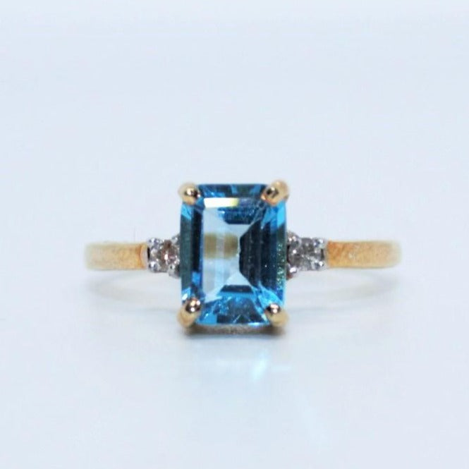 Bague Vintage Alexandria ◾ Topaze bleue et diamants