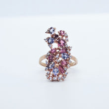 Load the image in the gallery,Bague Galatée ◾ Tanzanites, tourmalines, pierres blanches naturelles et vermeil rose
